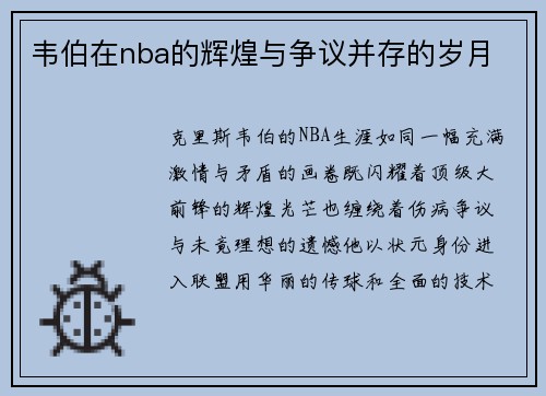 韦伯在nba的辉煌与争议并存的岁月